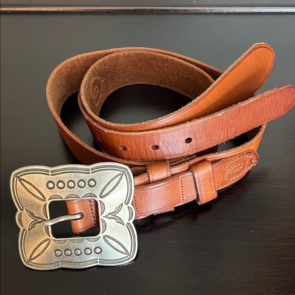 Brown Leather Belt with Silver Buckle - Picture 12 of 14